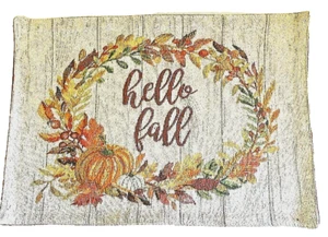 Hello Fall Placemats 13x18" Set of 4 Tapestry Thanksgiving Pumpkin Floral Wreath - Picture 1 of 6