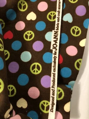 3 Yards x 42” 100% Cotton Flannel - Joanne Fabrics- Brown -Peace, Love, Dots-... - Image 1 of 4