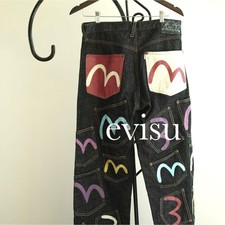 Denim Jeans EVISU JEANS Many Pockets DENIM TRAVIS Japan Size W:32 Inseam:34