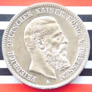 GERMAN 2 Mark 1888 A PRUSSIA King Friedrich III. Silver Coin EMPIRE WW1 RARE UNC - Picture 1 of 8