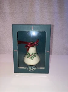 Lenox Holiday Holly & Berry Christmas Bell Ornament Gold Trim with Tassel 2.5"H - Picture 1 of 3