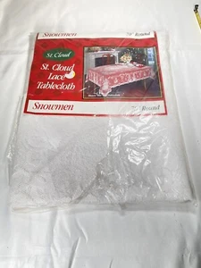 VINTAGE ST. CLOUD HOLIDAY 70" ROUND LACE TABLECLOTH SNOWMAN NEW MADE IN USA - Picture 1 of 3