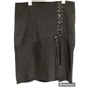 Y2K Lip Service Skirt 18 Mini Corset Asymmetrical Pinstripe Bodycon Volup Goth - Picture 1 of 8