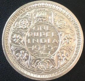 British India, 1 Re, KE George VI, 1945, CALCUTTA, XF+ Silver (.500) Coin  - Picture 1 of 2