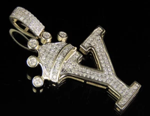 Initial Letter Y Crown Diamond Custom Pendant In 10K Yellow Gold 0.30 Ct 1.5" - Picture 1 of 7