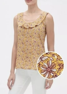Neu mit Etikett GAP Damen-Tanktop Größe Large Rüschen leicht gelb bedruckt ärmellos - Bild 1 von 5