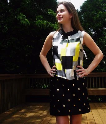 Kate Spade Negro Lana Tweed Oro Tachuelas Falda Lápiz 0 PRECIOSA Foto 1 de 4