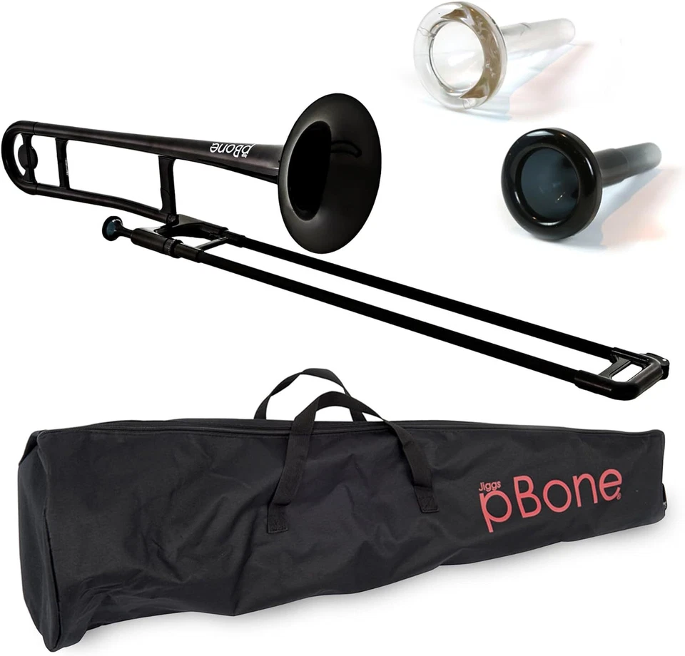 OB pInstrument pBone Trombone Plástico Preto, Punho Ergonômico Confortável, Preto - Imagem 1 de 4