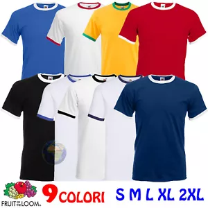 T-shirt RINGER da UOMO Maglia FRUIT OF THE LOOM Maglietta BICOLORE Maniche CORTE - Picture 1 of 13