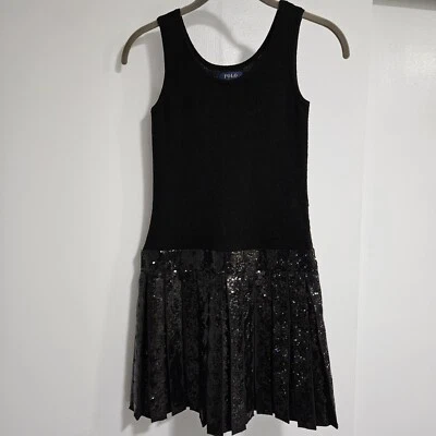 Vestido Polo Ralph Lauren Niña Pequeño Negro Tejido con Falda Adornada Nuevo con Etiquetas $114 Foto 1 de 4