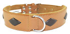 Tan Leather Dog Collar With 4 Brown Diamond Shapes To Fit 17 - 20 Inch Staffie