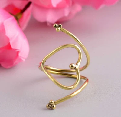 Natural Heart Band Ring 925 Sterling Silver Gold Plated Ring, Valentine Gift - Image 1 of 4