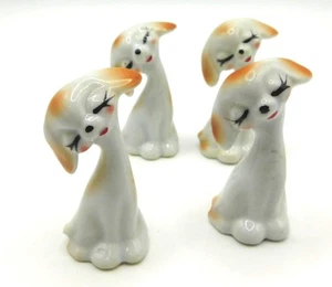 Vintage Mini Wimpern Langhals Hund Keramik Figuren ~ MCM KITSCH ~ 4 Stück - Bild 1 von 3