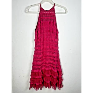 SHO Tadashi Shoji Barbie Pink Coquette Mesh Ruffle & Lace Party Cocktail Dress - Picture 1 of 11