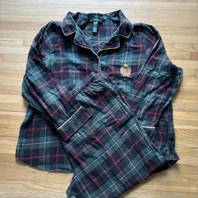 LRL Lauren Ralph Lauren Sarga Manga Larga Algodón Pijama Conjunto Mujer 2x Navidad Foto 1 de 4