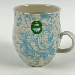 Anthropologie "e" Coffee Cup Mug Monogram with Floral Background 16oz. - Picture 1 of 12