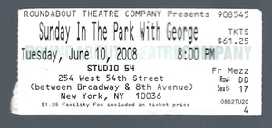 Boleto de colección Sunday In The Park con George, Daniel Evans, Nueva York, 2008 - Imagen 1 de 2