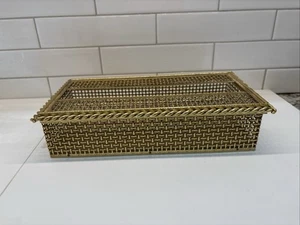 MCM STYLEBUILT New York 2 PC Gold Metal Tissue Holder Hollywood Gilt Rope Design - Picture 1 of 13