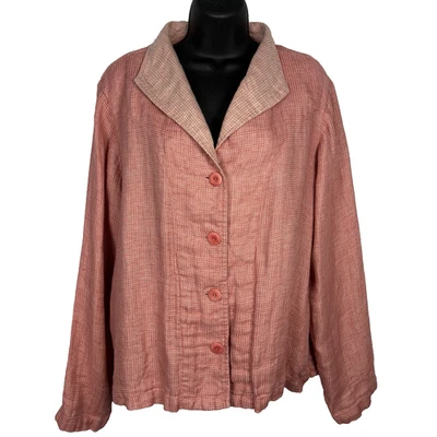Flax Linen Button Front Jacket Womens Medium Blazer Lagenlook Lightweight - Image 1 of 4