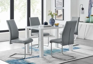 PIVERO White High Gloss Dining Table And 4 Faux Leather Kitchen Dining Chairs - Picture 1 of 263