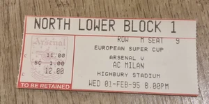 TICKET STUB- UEFA SUPER CUP- ARSENAL V AC MILAN- 1 FEBRUARY 1995 - Picture 1 of 1