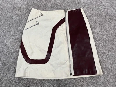 Rag & Bone Skirt Womens 0 Cream Burgundy Mini Zip Detail Patchwork Barneys NWT - Image 1 of 4