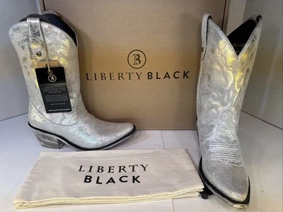 Botas de Vaquero LIBERTY NEGRAS Sienna Plata Astilla Crackle 7 NUEVAS CON CAJA Foto 1 de 4