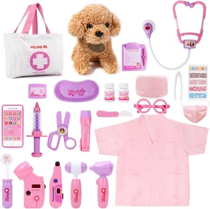 Jouet Docteur Kit pour Filles, Faire semblant Jouer Jouet Docteur Set avec Chien, Sac de Transport, S - Photo 1/12