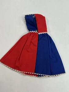 1960s Mattel Barbie Fashion Doll Clothes #943 Fancy Free Red Blue Dress - Picture 1 of 2