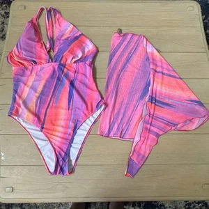 TRAJE DE BAÑO DE UNA PIEZA DE NATACIÓN CON ENVOLTURA DE CINTURA PARA MUJER TALLA 1XL. Rosa Púrpura Excelente - Imagen 1 de 4