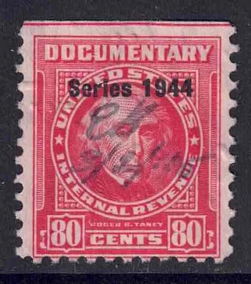 US Scott R397 80c Roger B Taney “Series 1944” Revenue Red Stamp cj152 - Image 1 of 2