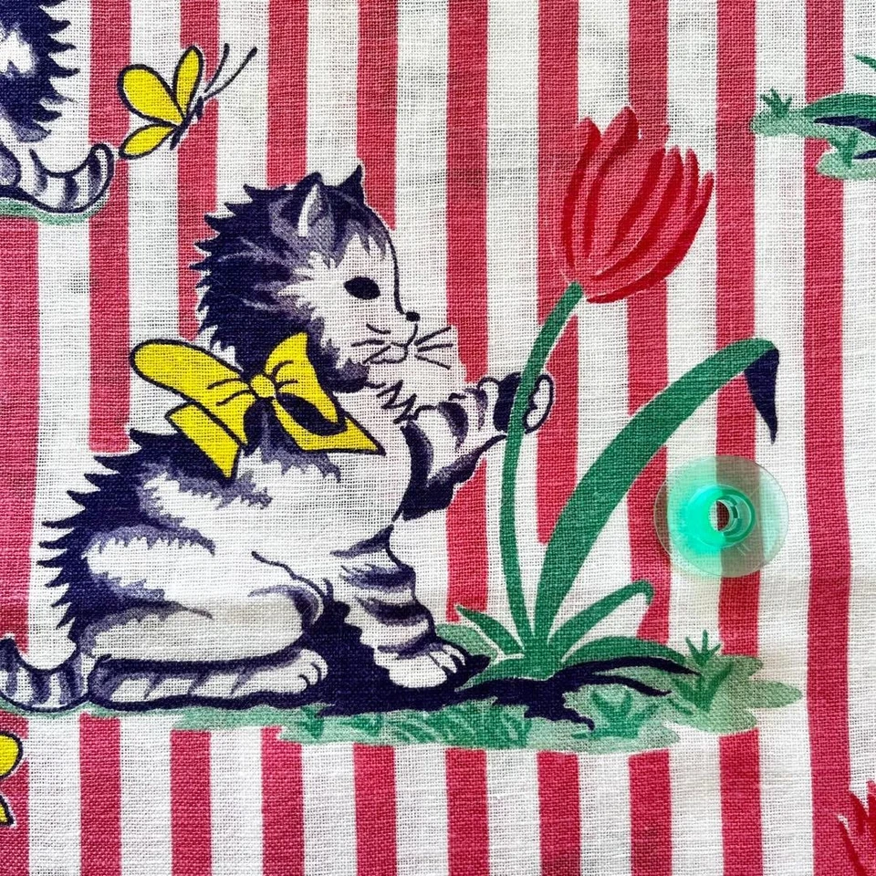 Saco de alimentação vintage gatinho novidade padrão tecido listra vermelha 55×46cm algodão EUA - Imagem 1 de 4