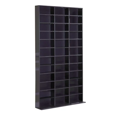 HOMCOM CD DVD Media Storage Shelves Display Shelf Racks Wooden Frame Black - Image 1 of 4