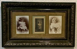 Antique Carved Wooden Frame 3 Children Portrait Photographs Photos - Picture 1 of 6