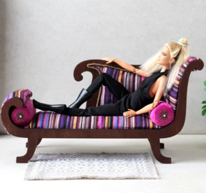 Miniature one side sofa vintage king style dollhouse furniture 1:6 scale upholst - Picture 1 of 11