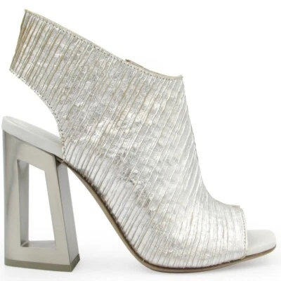 €269 VIC MATIE stivaletto tronchetto pelle argento tacco 38 39 Made in Italy - Immagine 1 di 4