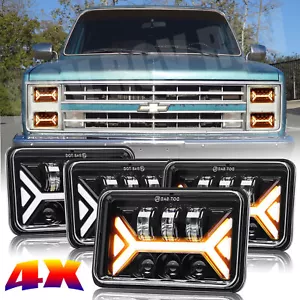 4pcs 4X6" Halo DRL Hi/Lo LED Headlights Fit 1981-1986 Chevy C10 C20 C30 K10 K20 - Picture 1 of 14