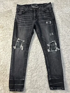 Crysp Denim Men's Distressed Rip & Repair Skinny Fit Black Jeans 36 - Picture 1 of 8