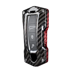 Car Key Shell Fob Case Cover For Porsche Cayenne Panamera 17 18 Carbon Fiber Blk - Picture 1 of 6
