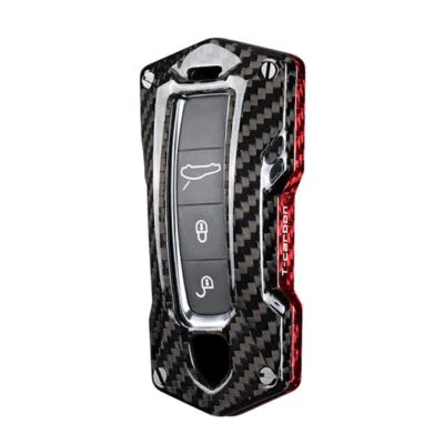 Car Key Shell Fob Case Cover For Porsche Cayenne Panamera 17 18 Carbon Fiber Blk - Image 1 of 4