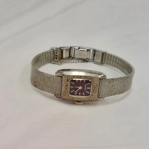 Vintage Seiko Womens Silver Tone Mechanical Square Red Dial Watch 11-3409 AS-IS - Picture 1 of 10