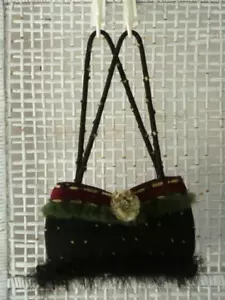 Designer MARY FRANCES vittoriano boho ~ perline ~ pelliccia ~ rosetta ~ borsa art-to-wear 2 cinghie - Foto 1 di 12