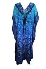 Bohemian Blue Women Maxi Caftan Dress Beach Bikini Cover Up Tunic Plus Size