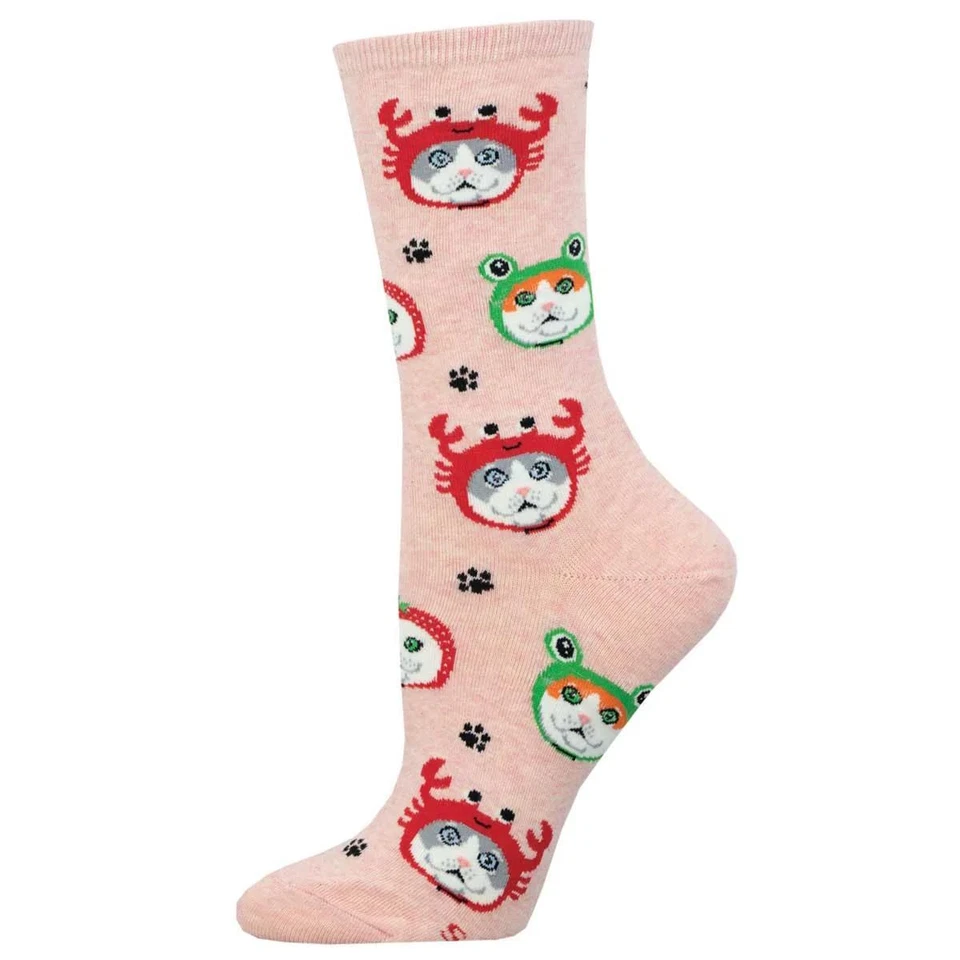 Meias femininas Socksmith rosa gráfico algodão tripulação chapéus gato design novidade Reino Unido 3-8 - Imagem 1 de 1