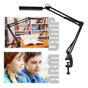 LED Desk Lamp Eye-Caring Metal Swing Arm Desk Lamp with Clamp Black US Stock