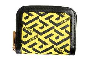 Versace Women's "La Greca" Signature Yellow Zip Around Compact Wallet - Picture 1 of 4