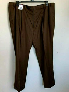 Roundtree Yorke Travel Smart Pants Brown Gabardine Pleated Cuff Size 48x32 NEW - Picture 1 of 9