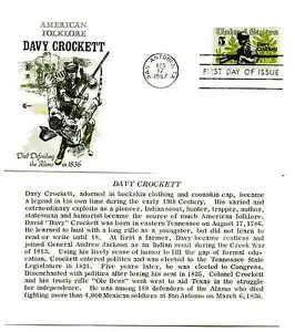 1330 Davy Crockett Cover Craft Cachets, CCC, with insert, FDC - Picture 1 of 1
