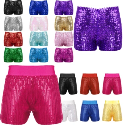 Kid Girls Hip Hop Jazz Latin Dance Shorts Sparkle Sequins Shorts Stage Hot Pants - Image 1 of 4