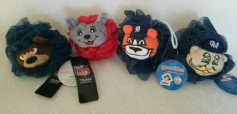 4 New NFL Chiefs Bears MLB Tigers Brewers Mascot Bath Loofahs Scrubby FAN GIFT Cover